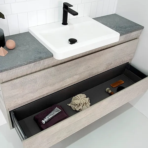 ADP Glacier Pro Semi Recessed All Drawer Twin Vanity with Solid Surface Top