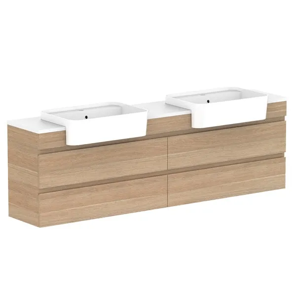 ADP Glacier Pro Semi Recessed All Drawer Twin Vanity with Solid Surface Top