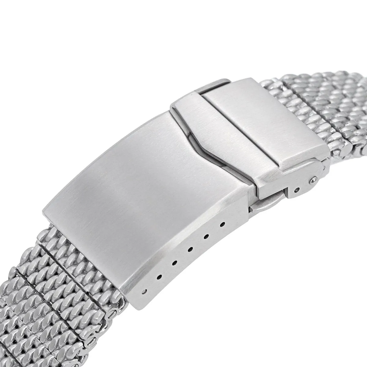 Curved End Massy Mesh Watch Band for TUD BB 79230, V-Clasp, Brushed