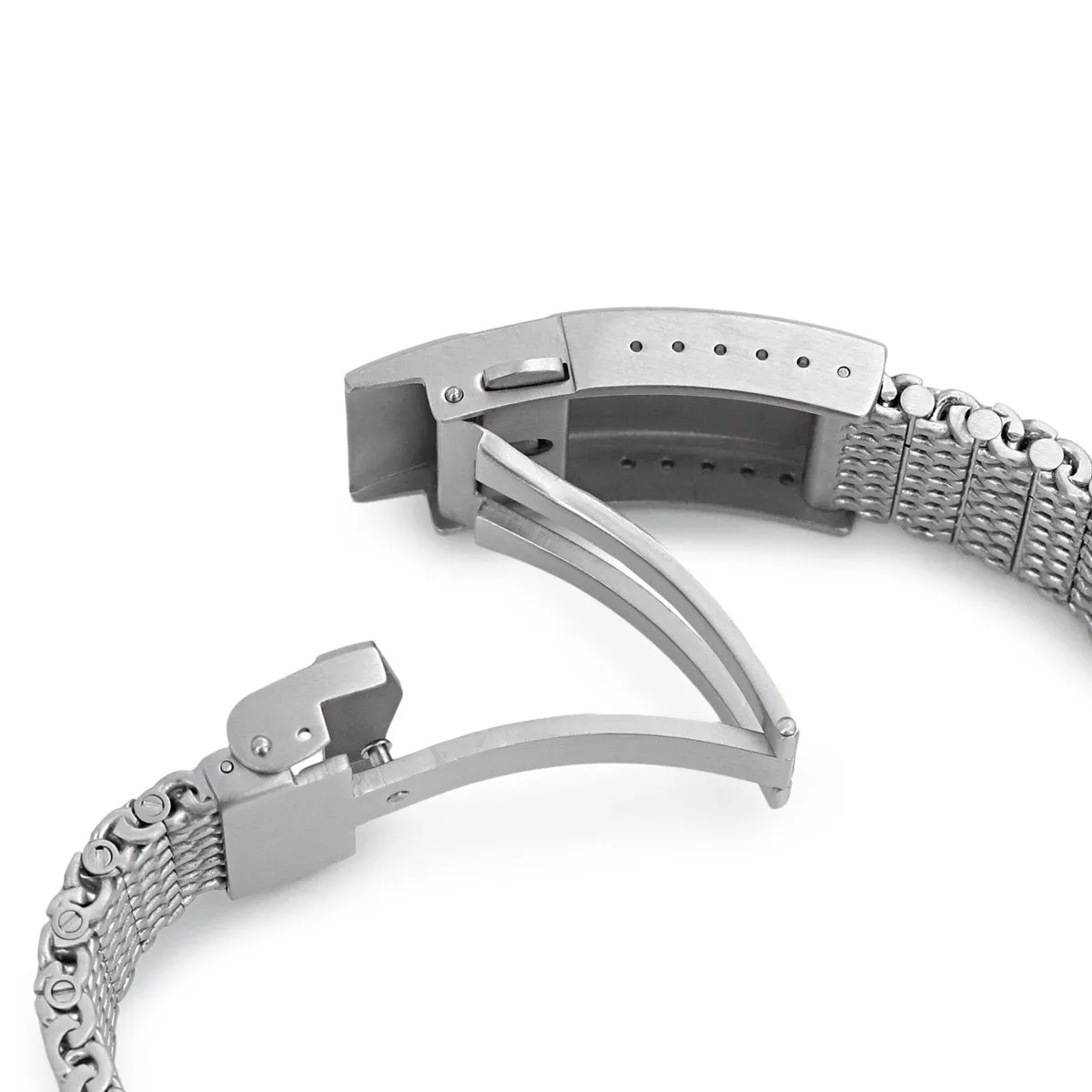 Curved End Massy Mesh Watch Band for TUD BB 79230, V-Clasp, Brushed