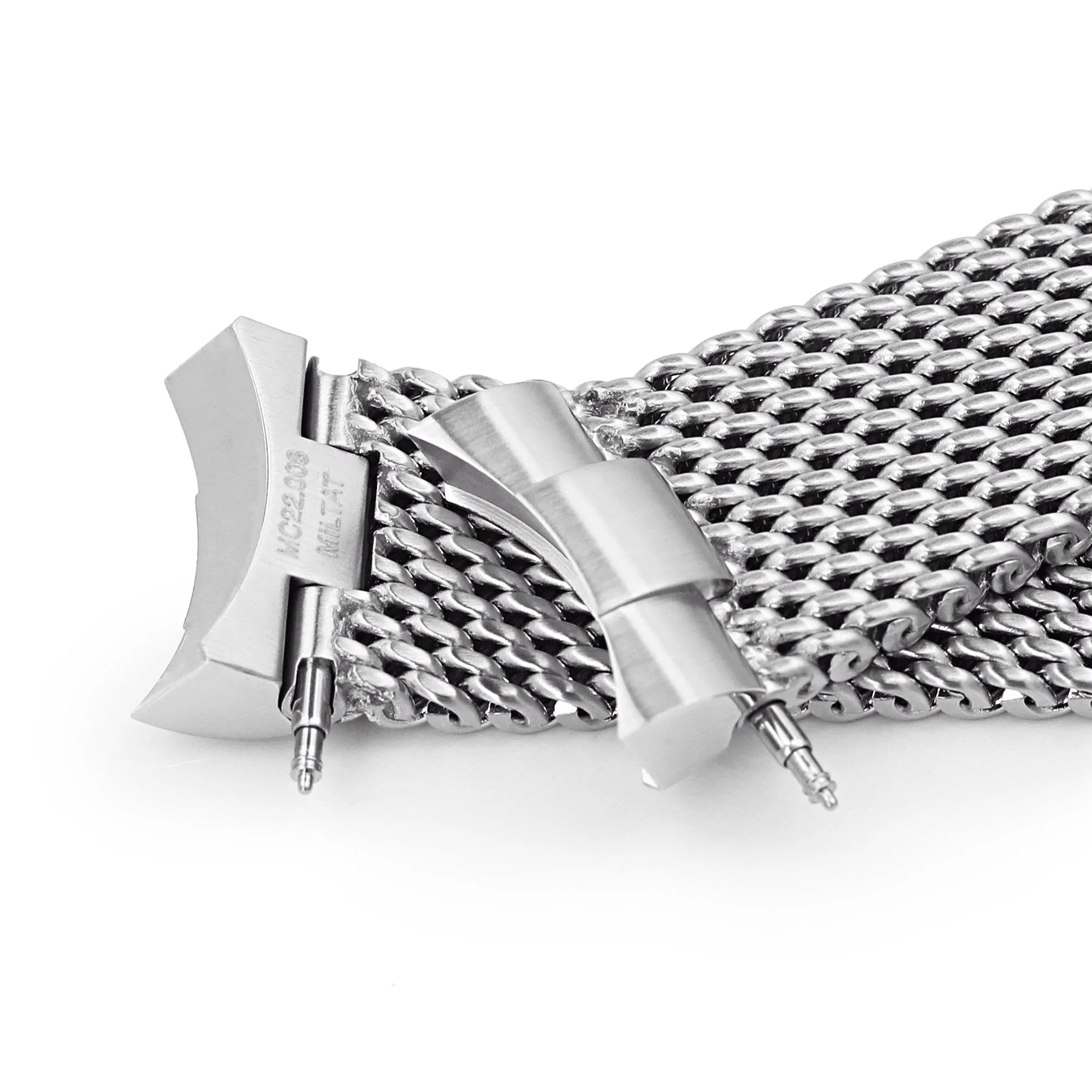 Curved End Massy Mesh Watch Band for TUD BB 79230, V-Clasp, Brushed