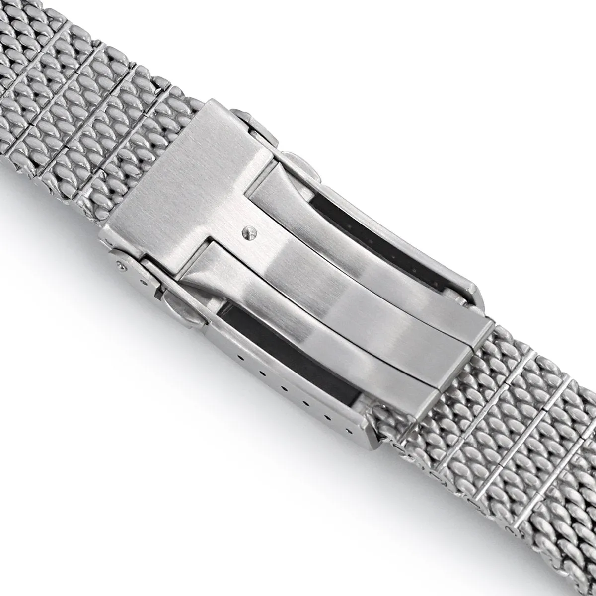 Curved End Massy Mesh Watch Band for TUD BB 79230, V-Clasp, Brushed