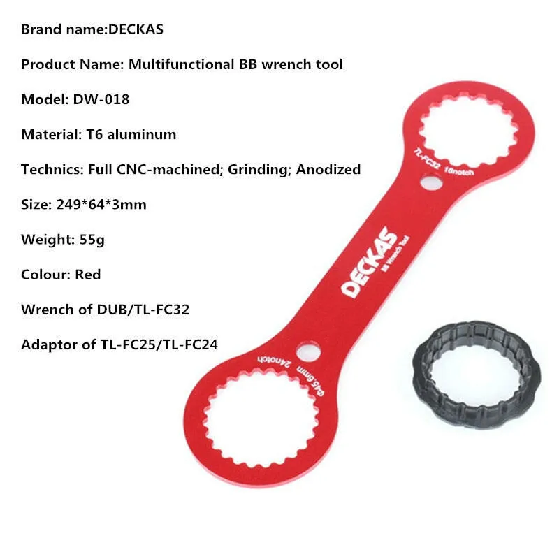 DECKAS Multifunctional BB Wrench Tool DW-018 249*64*3mm Red DUB/TL-FC32 Adaptor Of TL-FC25/TL-FC24 BB Bottom Bracket Repair Tool