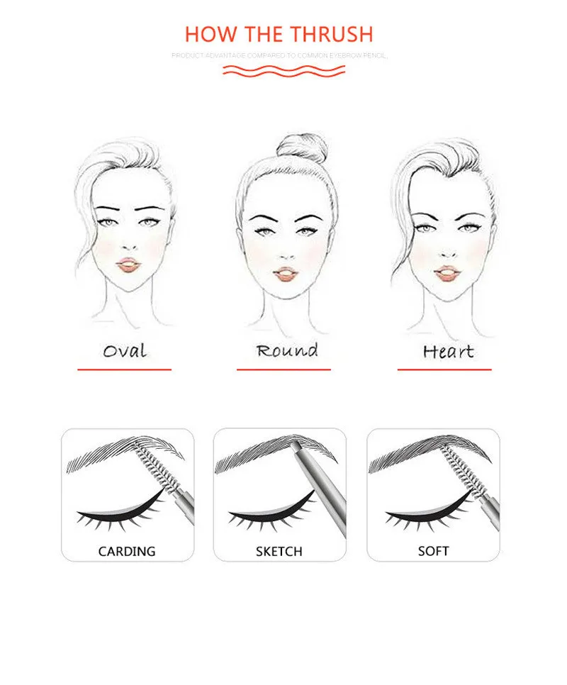 Double-Ended 3D Eyebrow Pencil with Mascara Natural Eye Brow Tint Cosmetics Waterproof Pigment