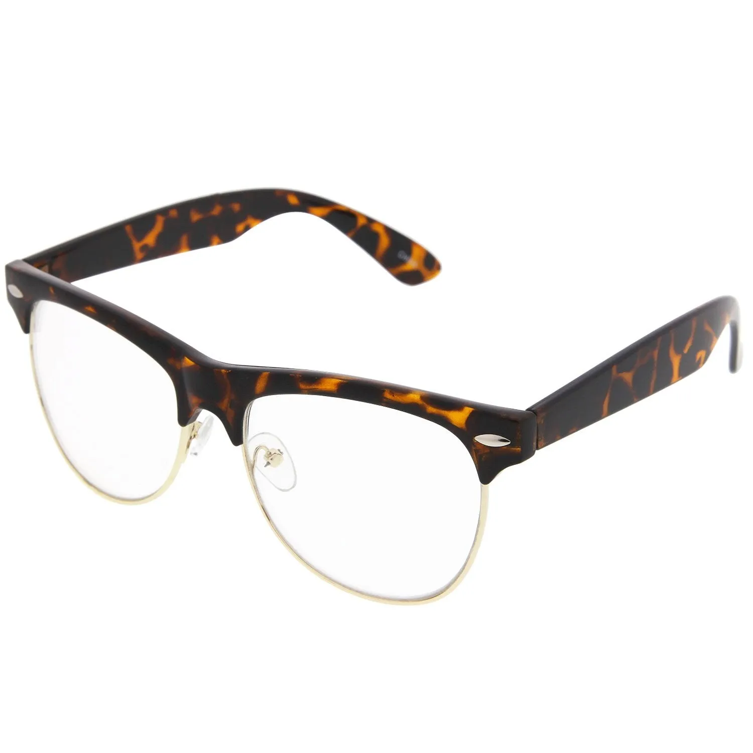 grinderPUNCH Classic Half Frame Full Brow Clear Lens Sunglasses Vintage