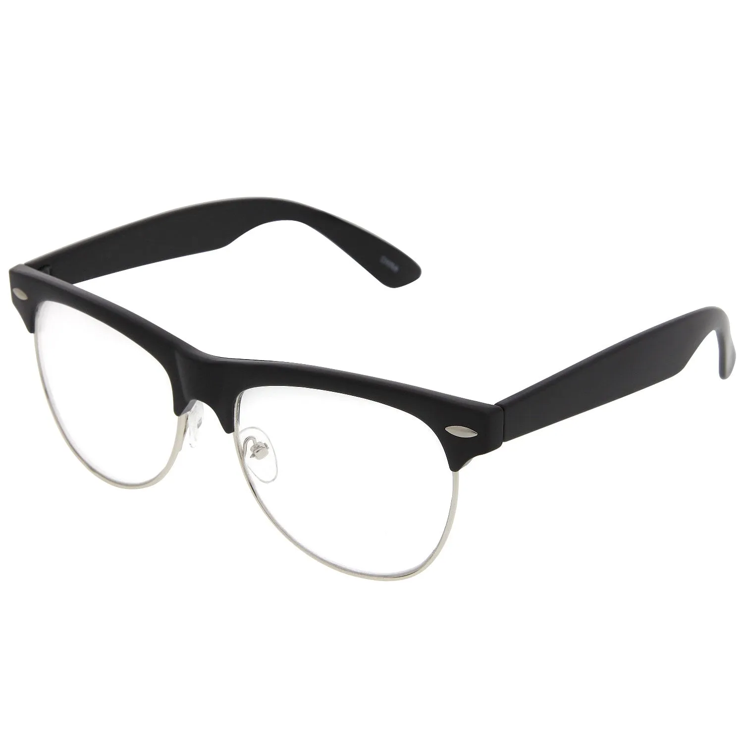 grinderPUNCH Classic Half Frame Full Brow Clear Lens Sunglasses Vintage