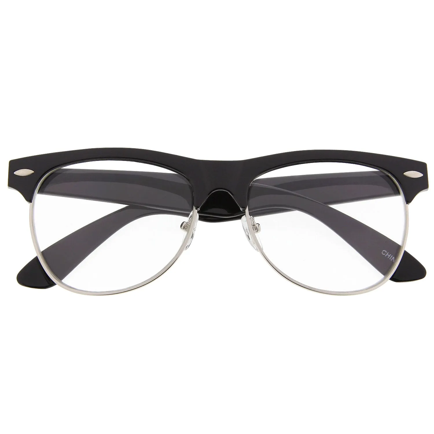 grinderPUNCH Classic Half Frame Full Brow Clear Lens Sunglasses Vintage