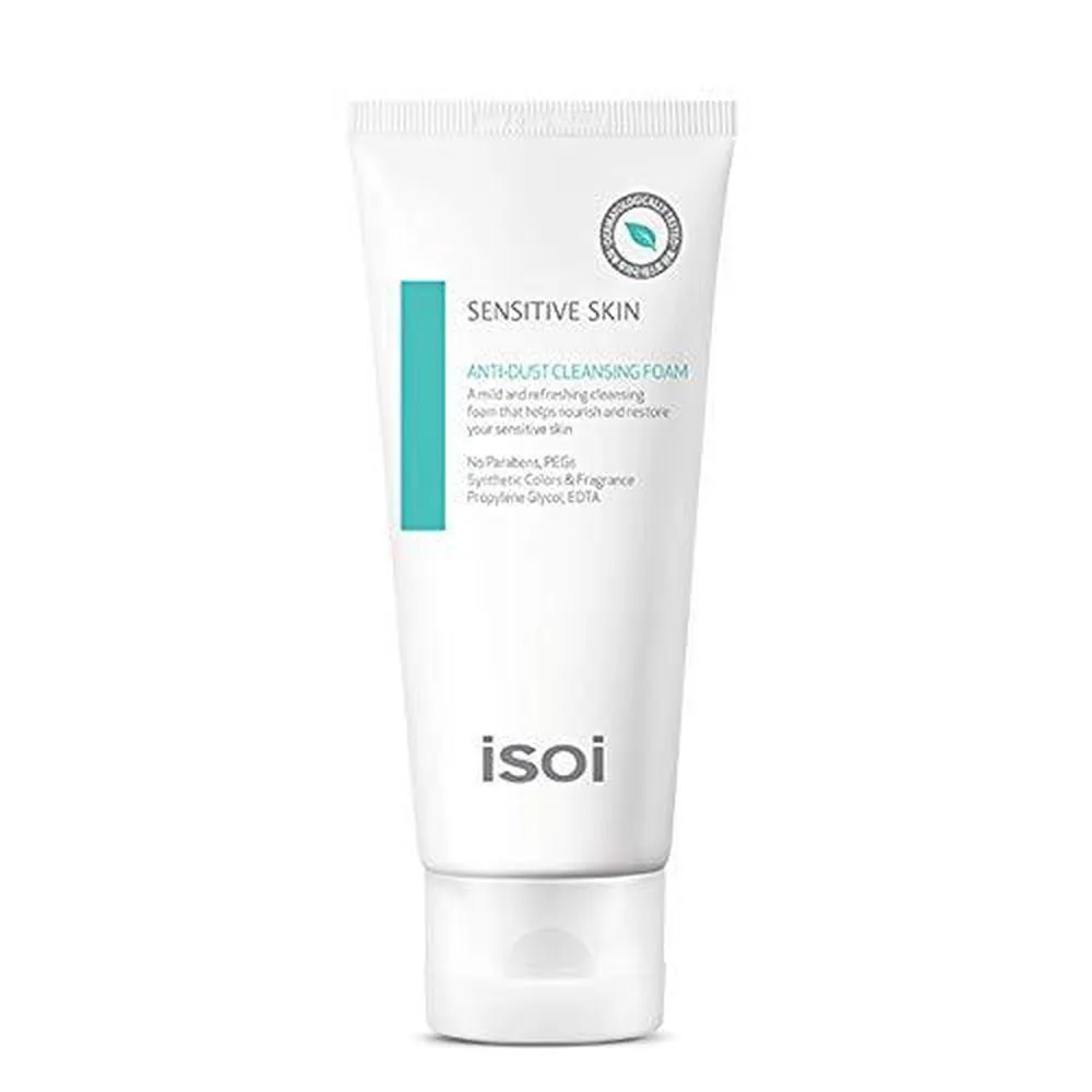 isoi Sensitive Anti-Dust Cleansing Foam 100ml - Natural foam cleanser for sensitive skin- mild, soothing, purifying, and refreshing cleanser, deep pore cleanser, makeup remover, EWG Verified