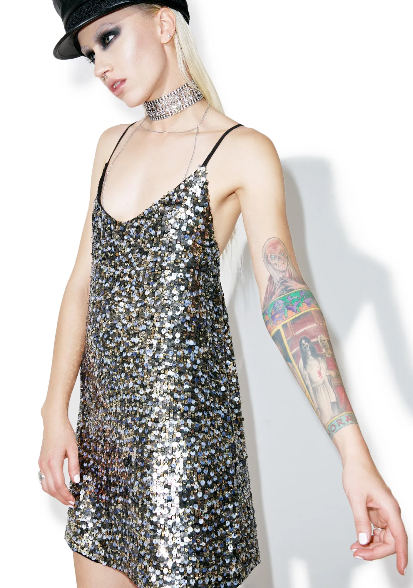Multi Sequin Slip Dress